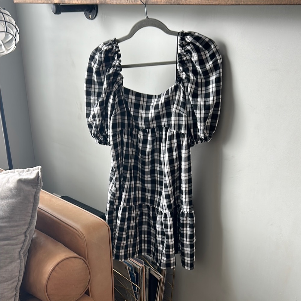Plaid Puff Sleeve Dress
